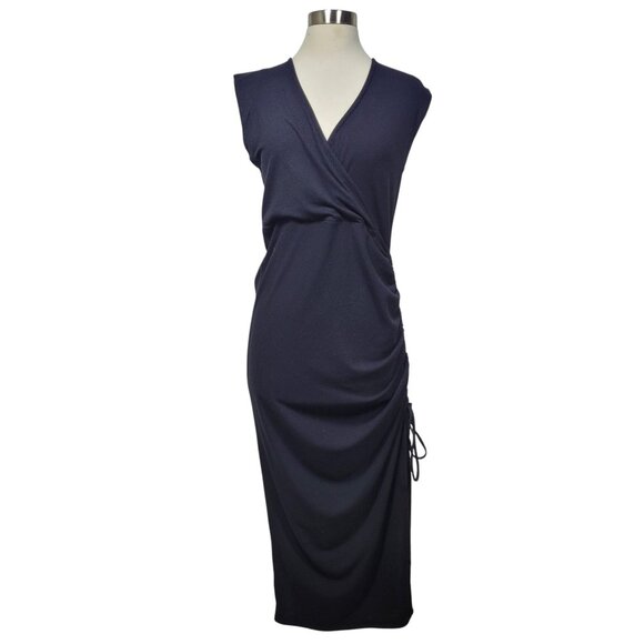 Rachel Zoe Women's Ruched Long Bodycon Ribbed Surplice Maxi Dress Black Size S - Picture 1 of 9